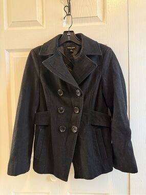 Guess black wool peacoat with belt in size S